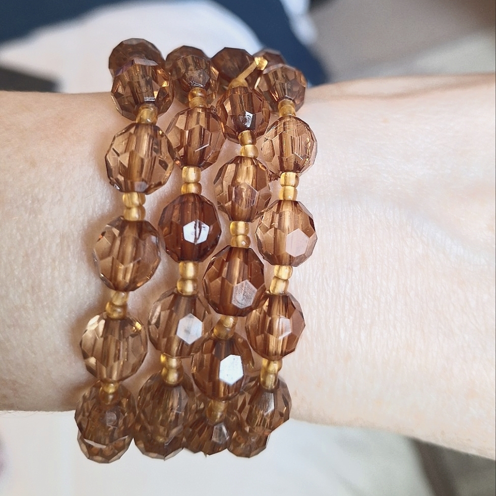 (4) Faceted Glass Ground Brown Beads